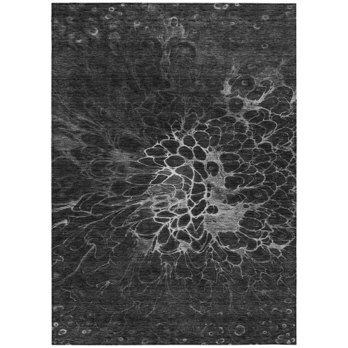 10' X 14' Charcoal Gray And Silver Abstract Washable Indoor Outdoor Area Rug