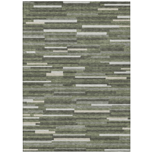 10' X 14' Olive Green Gray And Ivory Striped Washable Indoor Outdoor Area Rug