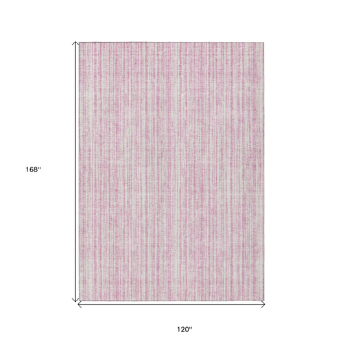 10' X 14' Pink And Ivory Striped Washable Indoor Outdoor Area Rug