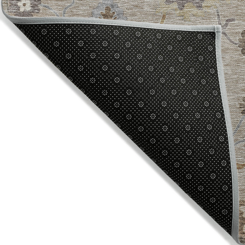 9' X 12' Taupe Silver And Gray Floral Washable Indoor Outdoor Area Rug