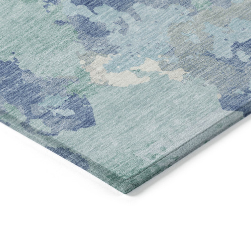 10' X 14' Blue And Teal Blue Abstract Washable Indoor Outdoor Area Rug