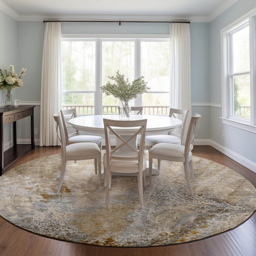 8' Round Brown Round Abstract Washable Non Skid Indoor Outdoor Area Rug