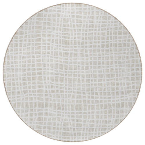 8' Ivory And Beige Round Striped Washable Indoor Outdoor Area Rug