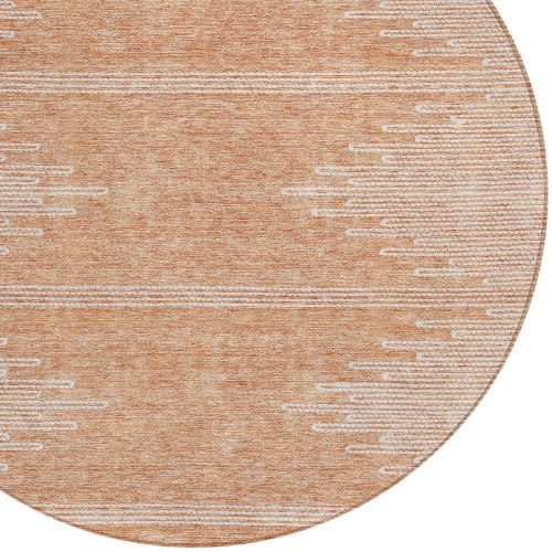 8' Salmon And Ivory Round Abstract Washable Indoor Outdoor Area Rug - Salmon, Ivory