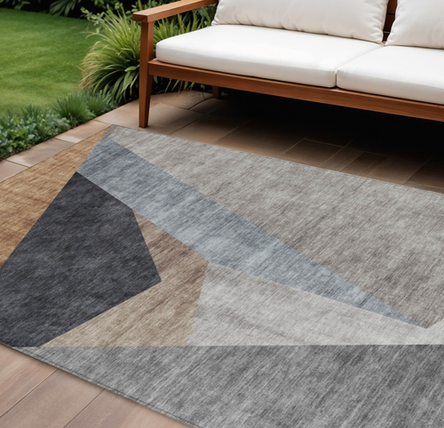 10' X 14' Taupe Beige And Gray Abstract Washable Indoor Outdoor Area Rug