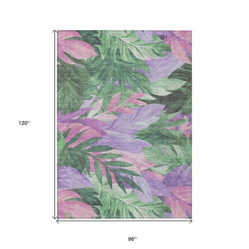 8' X 10' Sage And Mint Green Floral Washable Indoor Outdoor Area Rug