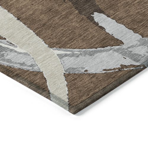 9' X 12' Brown Beige And Gray Abstract Washable Indoor Outdoor Area Rug