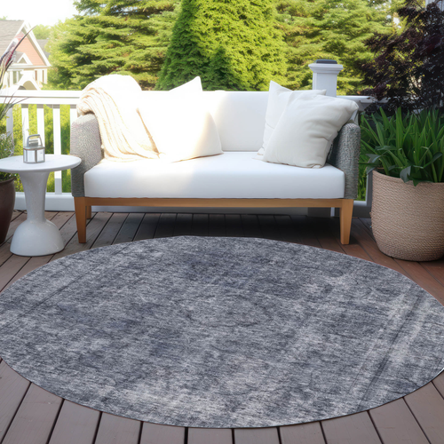 8' Blue And Gray Round Medallion Washable Indoor Outdoor Area Rug