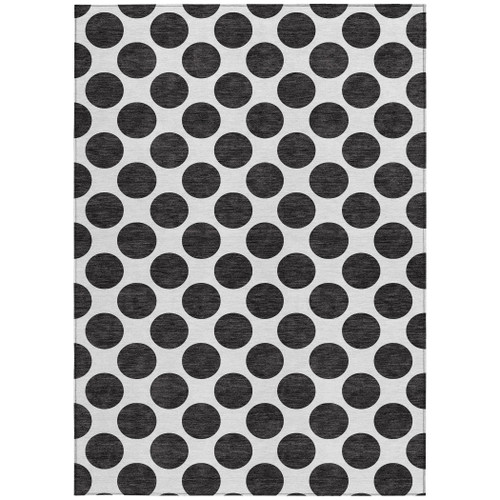 10' X 14' Black And Ivory Polka Dot Washable Indoor Outdoor Area Rug