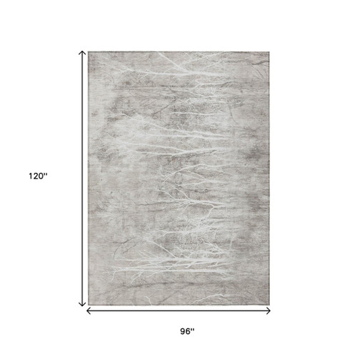 8' X 10' Silver And Gray Floral Washable Indoor Outdoor Area Rug