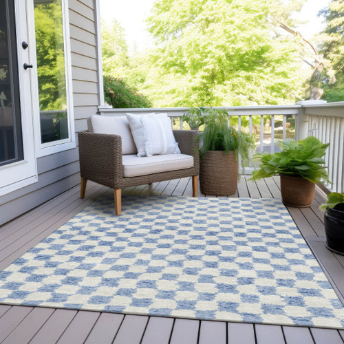 9' X 12' Sky Blue And Ivory Geometric Washable Indoor Outdoor Area Rug - Sky Blue, Ivory