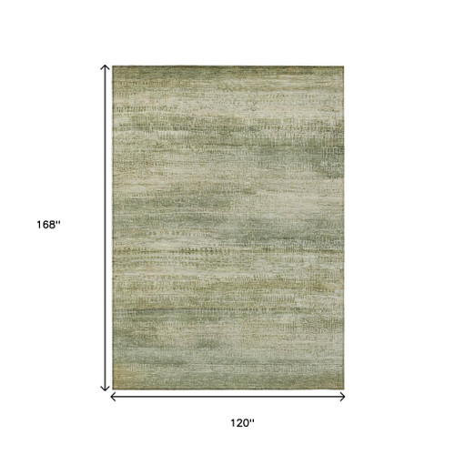 10' X 14' Artichoke Green And Beige Abstract Washable Indoor Outdoor Area Rug - Artichoke Green, Beige