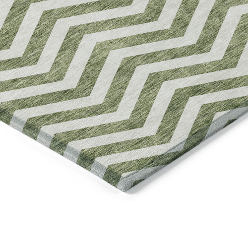 8' X 10' Green And Ivory Chevron Washable Indoor Outdoor Area Rug