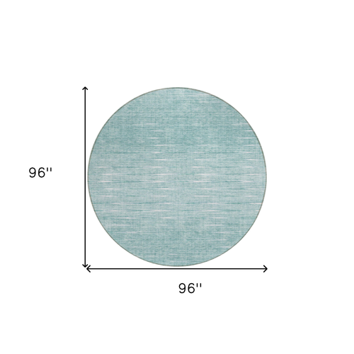 8' Aqua And Ivory Round Abstract Washable Indoor Outdoor Area Rug