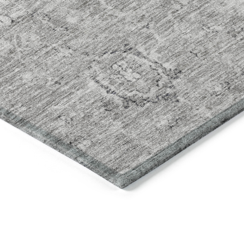8' X 10' Gray And Silver Damask Washable Indoor Outdoor Area Rug