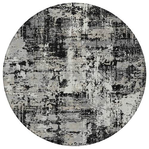 8' Black And Gray Round Abstract Washable Indoor Outdoor Area Rug