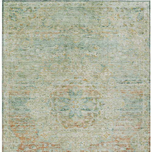 10' X 14' Sage And Copper Medallion Washable Indoor Outdoor Area Rug