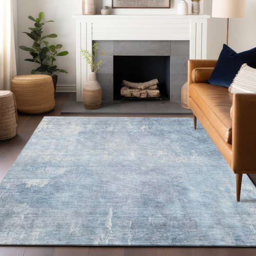 10' X 14' Sky Blue And Ivory Abstract Washable Indoor Outdoor Area Rug - Sky Blue, Ivory