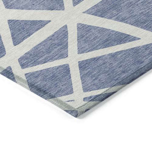 10' X 14' Denim Blue And Ivory Geometric Washable Indoor Outdoor Area Rug