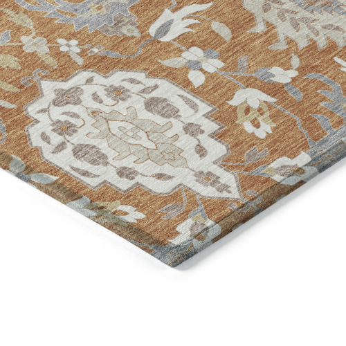 9' X 12' Copper Ivory And Gray Damask Washable Indoor Outdoor Area Rug