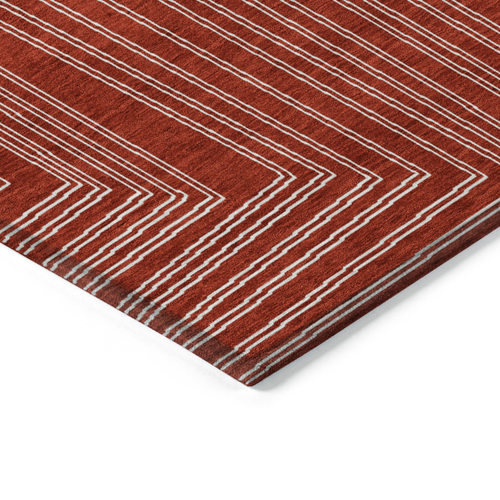 8' X 10' Red And Ivory Geometric Washable Indoor Outdoor Area Rug