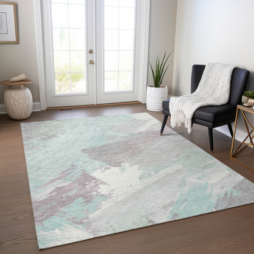 8' X 10' Blue Teal Blue And Gray Abstract Washable Indoor Outdoor Area Rug
