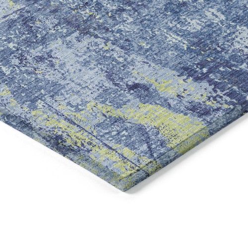 10' X 14' Navy Blue And Denim Blue Abstract Washable Indoor Outdoor Area Rug