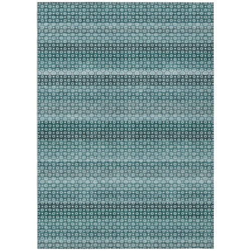 9' X 12' Teal Blue And Aqua Striped Washable Indoor Outdoor Area Rug Transitional Style - Teal Blue, Aqua Color