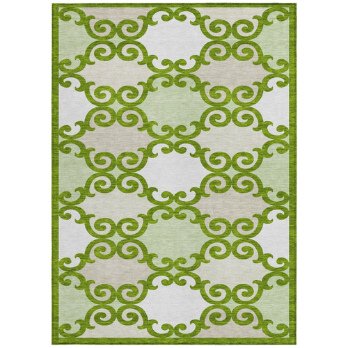 9' X 12' Lime Green And Ivory Trellis Washable Indoor Outdoor Area Rug