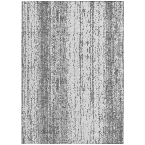 9' X 12' Gray And Ivory Striped Washable Indoor Outdoor Area Rug
