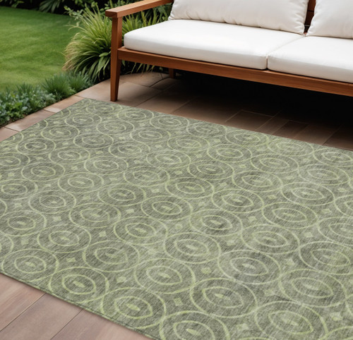 8' X 10' Artichoke Green Geometric Washable Indoor Outdoor Area Rug