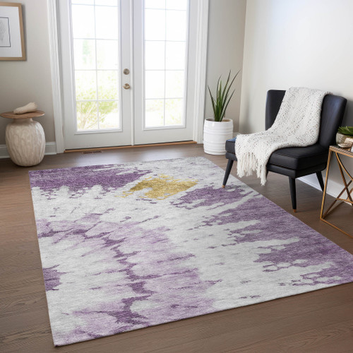 9' X 12' Purple And Lavender Abstract Washable Indoor Outdoor Area Rug