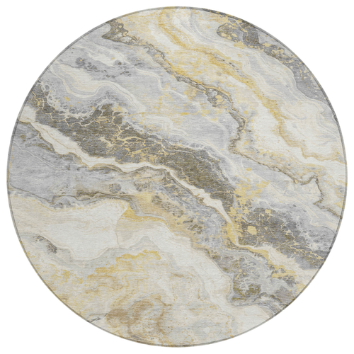 8' Gold And Silver Round Abstract Washable Indoor Outdoor Area Rug