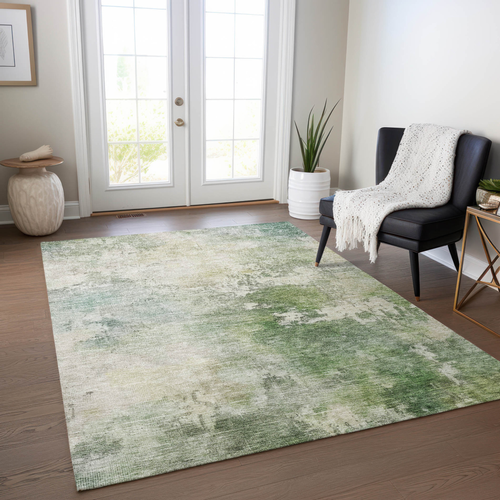 8' X 10' Artichoke Green And Ivory Abstract Washable Indoor Outdoor Area Rug