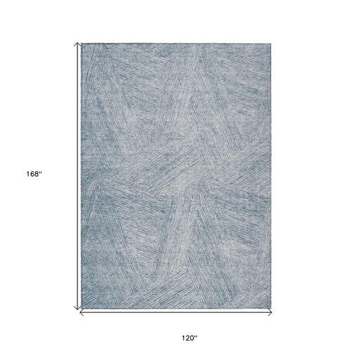 10' X 14' Denim Blue And Ivory Abstract Washable Indoor Outdoor Area Rug