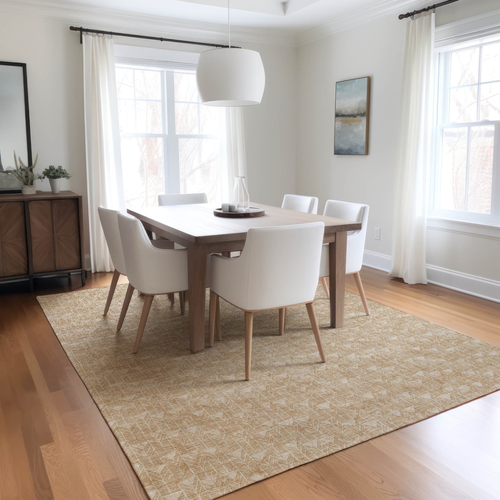 9' X 12' Tan Geometric Washable Non Skid Indoor Outdoor Area Rug