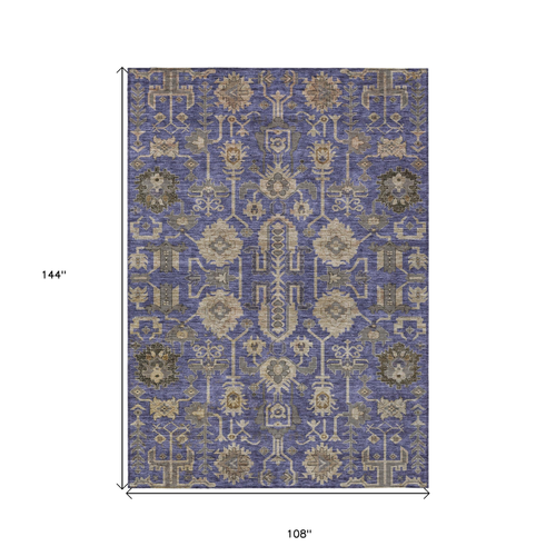 9' X 12' Purple Beige And Taupe Oriental Washable Indoor Outdoor Area Rug