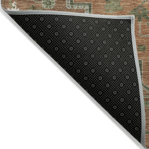 10' X 14' Rust Green And Brown Oriental Washable Indoor Outdoor Area Rug