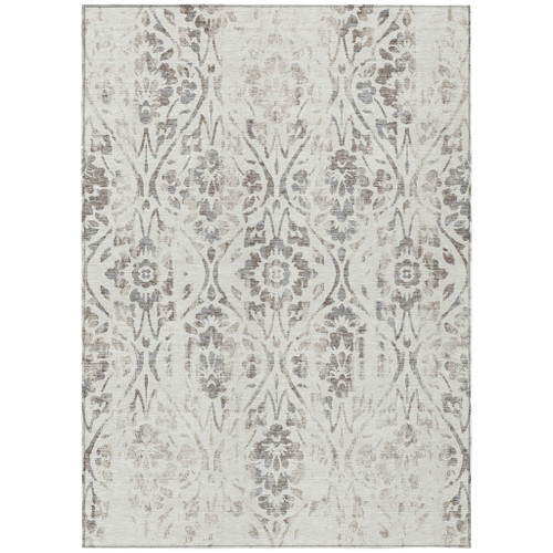 9' X 12' Ivory And Brown Floral Washable Indoor Outdoor Area Rug