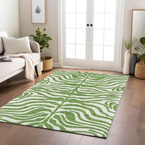 8' X 10' Green And Ivory Animal Print Washable Indoor Outdoor Area Rug