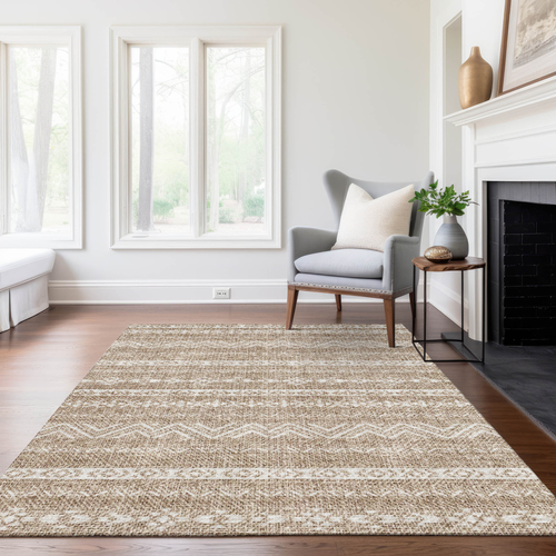 9' X 12' Brown And Beige Southwestern Washable Indoor Outdoor Area Rug