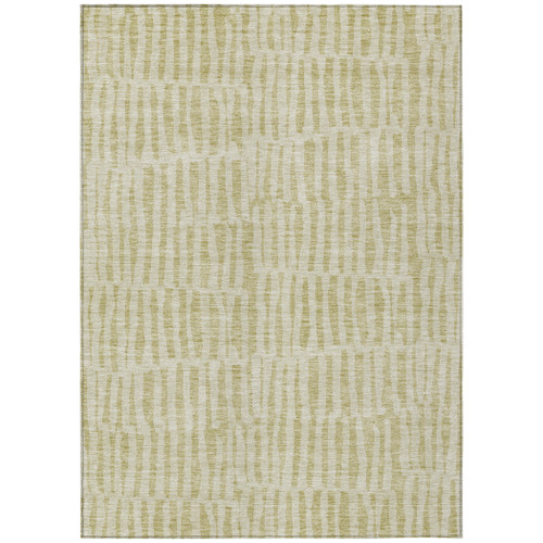 9' X 12' Beige And Tan Striped Washable Indoor Outdoor Area Rug