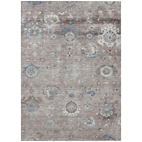 10' X 14' Taupe And Brown Floral Washable Indoor Outdoor Area Rug