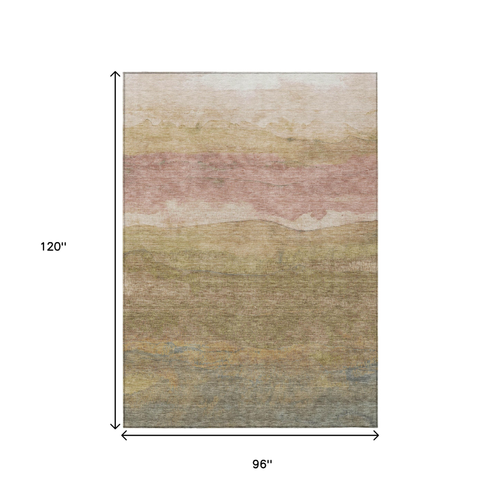 8' X 10' Tan And Beige Abstract Washable Indoor Outdoor Area Rug