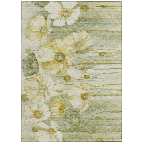 8' X 10' Sage Fern Green And Ivory Floral Washable Indoor Outdoor Area Rug