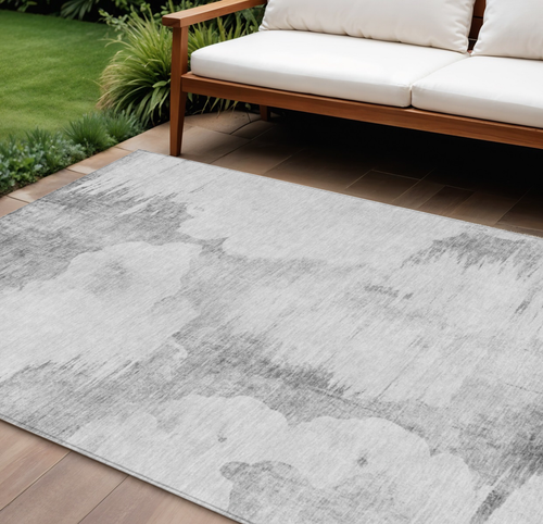 10' X 14' Silver Gray And Pewter Abstract Washable Indoor Outdoor Area Rug