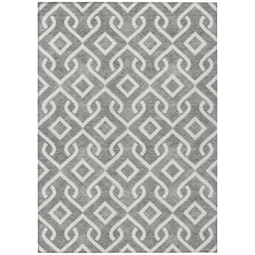 9' X 12' Gray And Ivory Geometric Washable Indoor Outdoor Area Rug