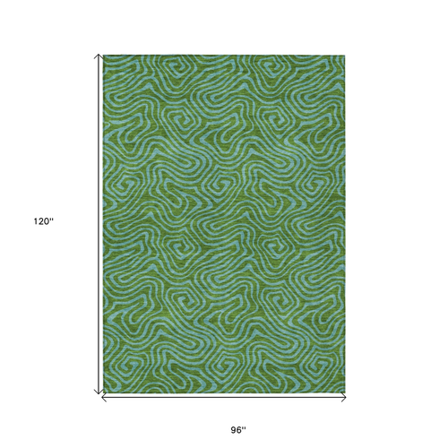8' X 10' Green And Blue Abstract Washable Indoor Outdoor Area Rug