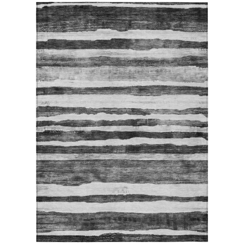 9' X 12' Charcoal And Gray Striped Washable Indoor Outdoor Area Rug