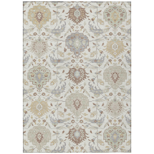8' X 10' Ivory Brown And Gray Damask Washable Indoor Outdoor Area Rug